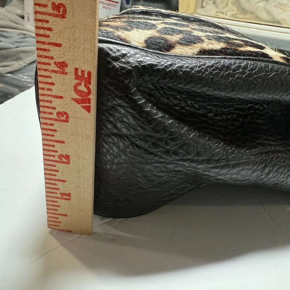 Brahmin Hobo Bag Leopard Print Pony Hair Crocodile Leather Gold Hardware Vintage